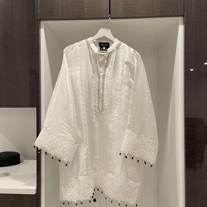 Amna Iqbal Shalwar Kameez/ Kurti/ Elegant White Embroidered Dress Set